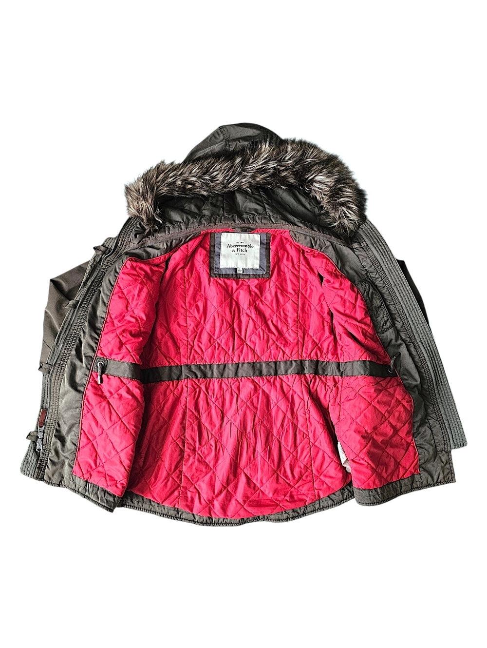 Abercrombie & Fitch Army Green Utility Jacket w/ Faux Fur Hood - Size L - Picture 7 of 14